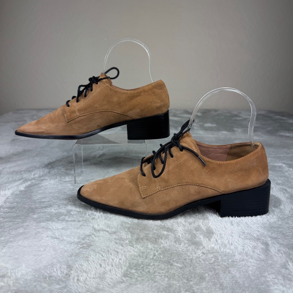 Linea Paolo Women's Brown Suede Lace Up Oxford Shoes Block Heel Size 8.5 M